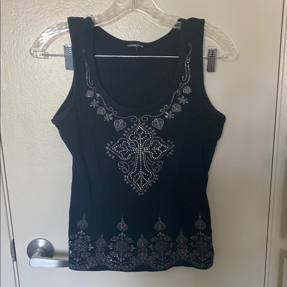 Women's Black Embellished Tank Top